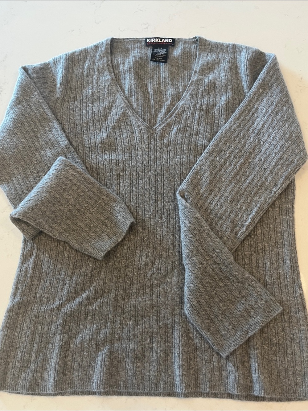 Kirkland 100% Cashmere V-Neck Cable Knit Sweater Charcoal Gray Women’s Large